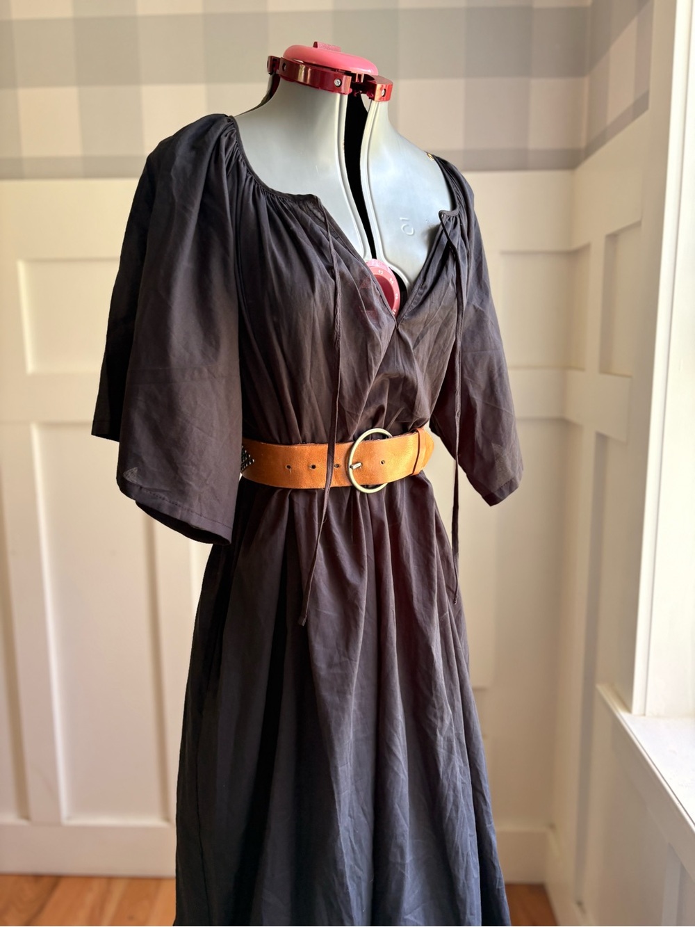 Le Petit Trou Black V-Neck Maxi Dress with Tan Belt - Picture 7 of 12